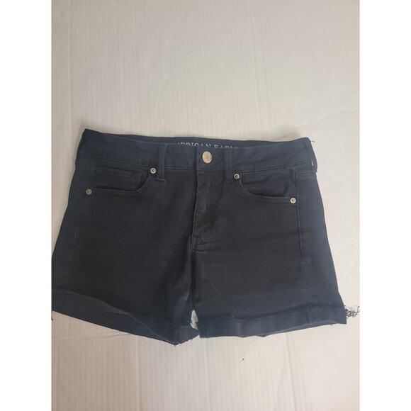 AMERICAN EAGLE Midi Jean Shorts Womens SZ 8 Stretch Festival Beachy Summer Black - Picture 1 of 6